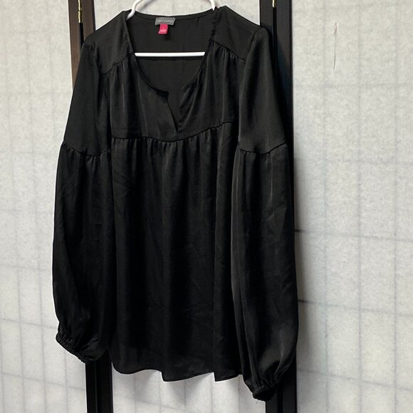 Vince Camuto Bell Sleeve Split Neck Peasant Blouse L Flowy Boho Chic Top - Picture 4 of 12